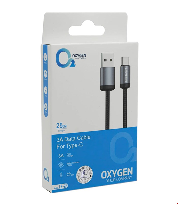 کابل USB به Type-C اکسیژن مدل LX-22 طول 0.25 متر